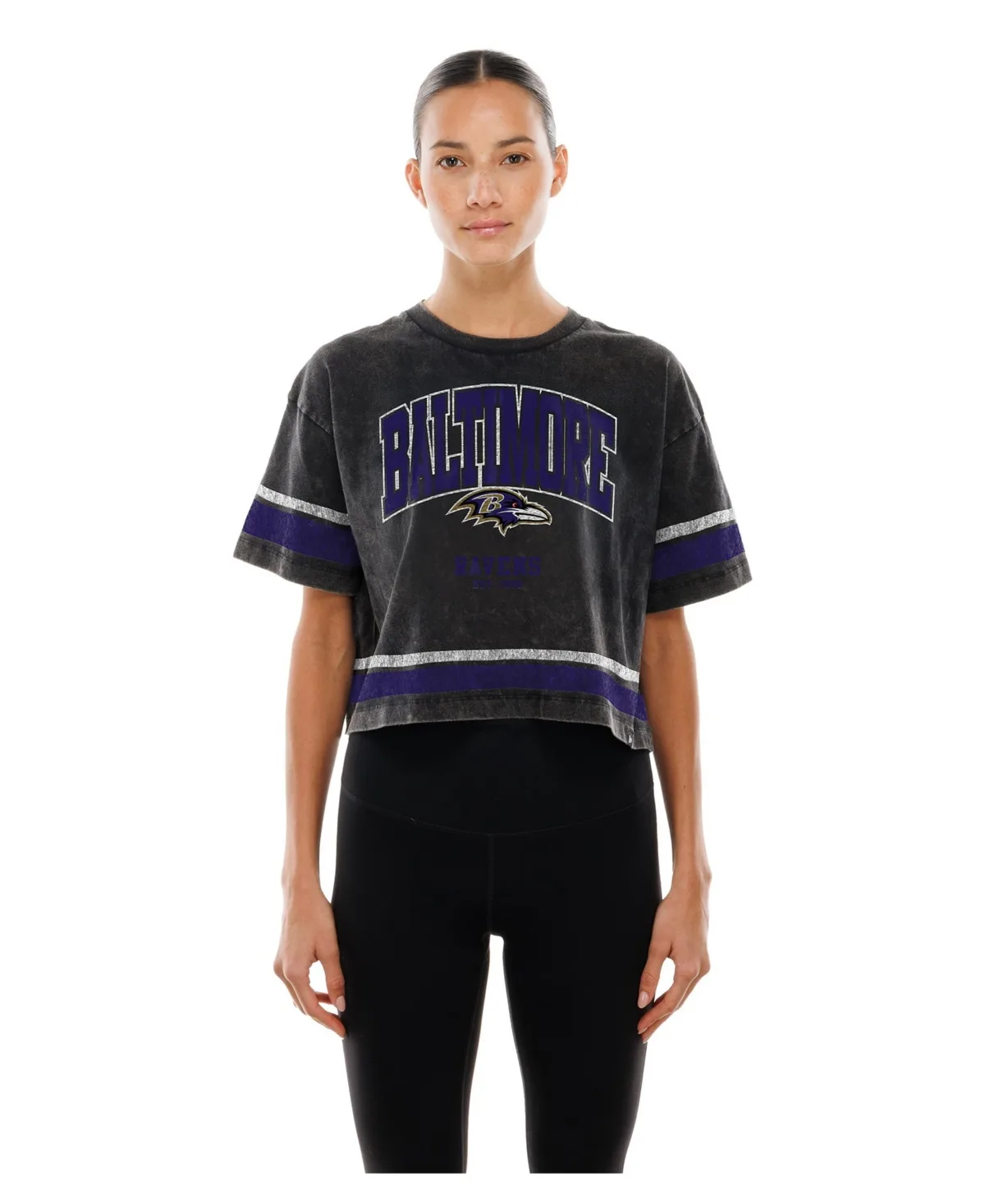 Baltimore Ravens Lifestyle Mineral Wash Boxy Cropped T-Shirt by New Era
