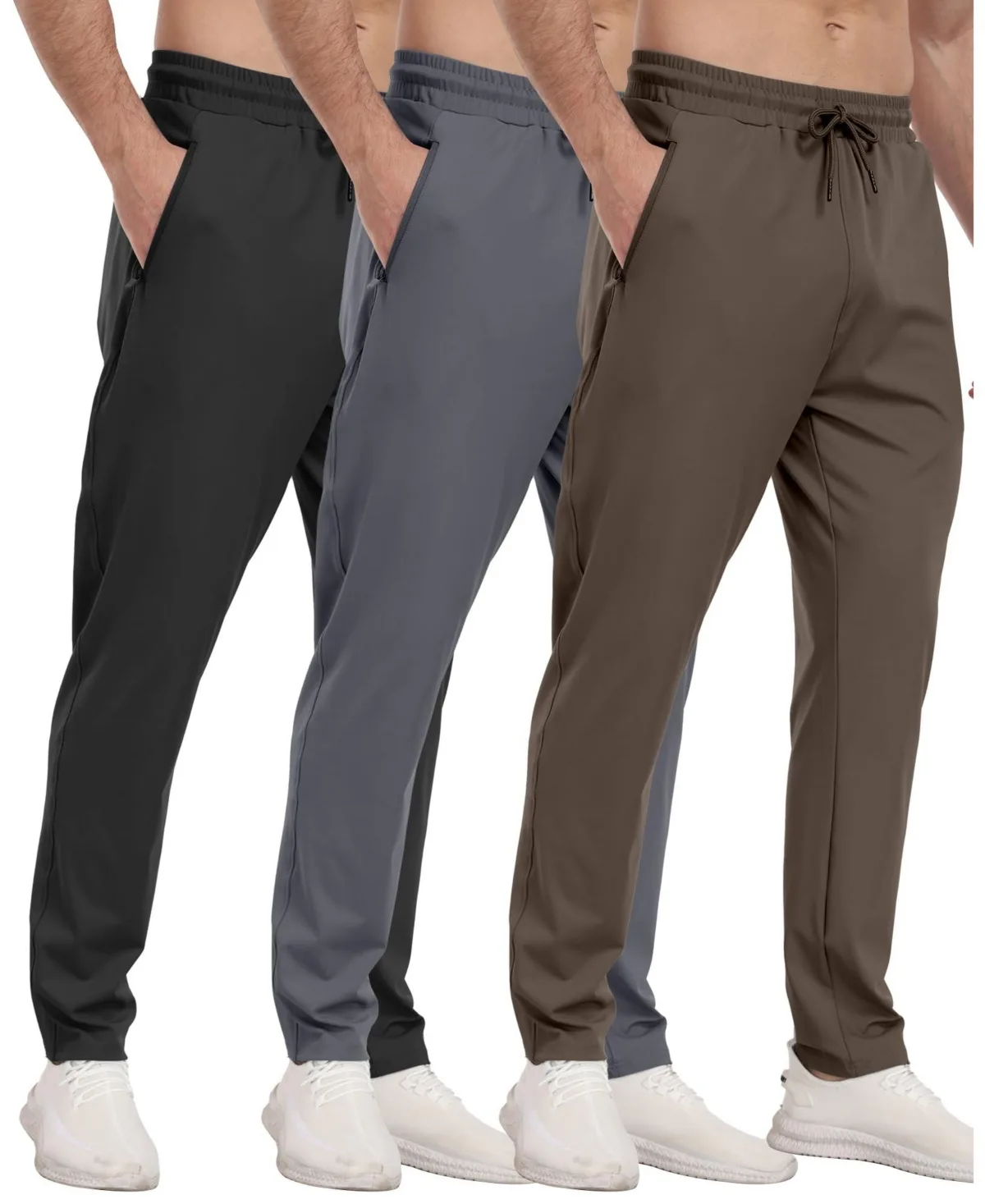 3 Pack Athletic Pants with Zipper Pockets Running Gym Joggers by Gnuadz
