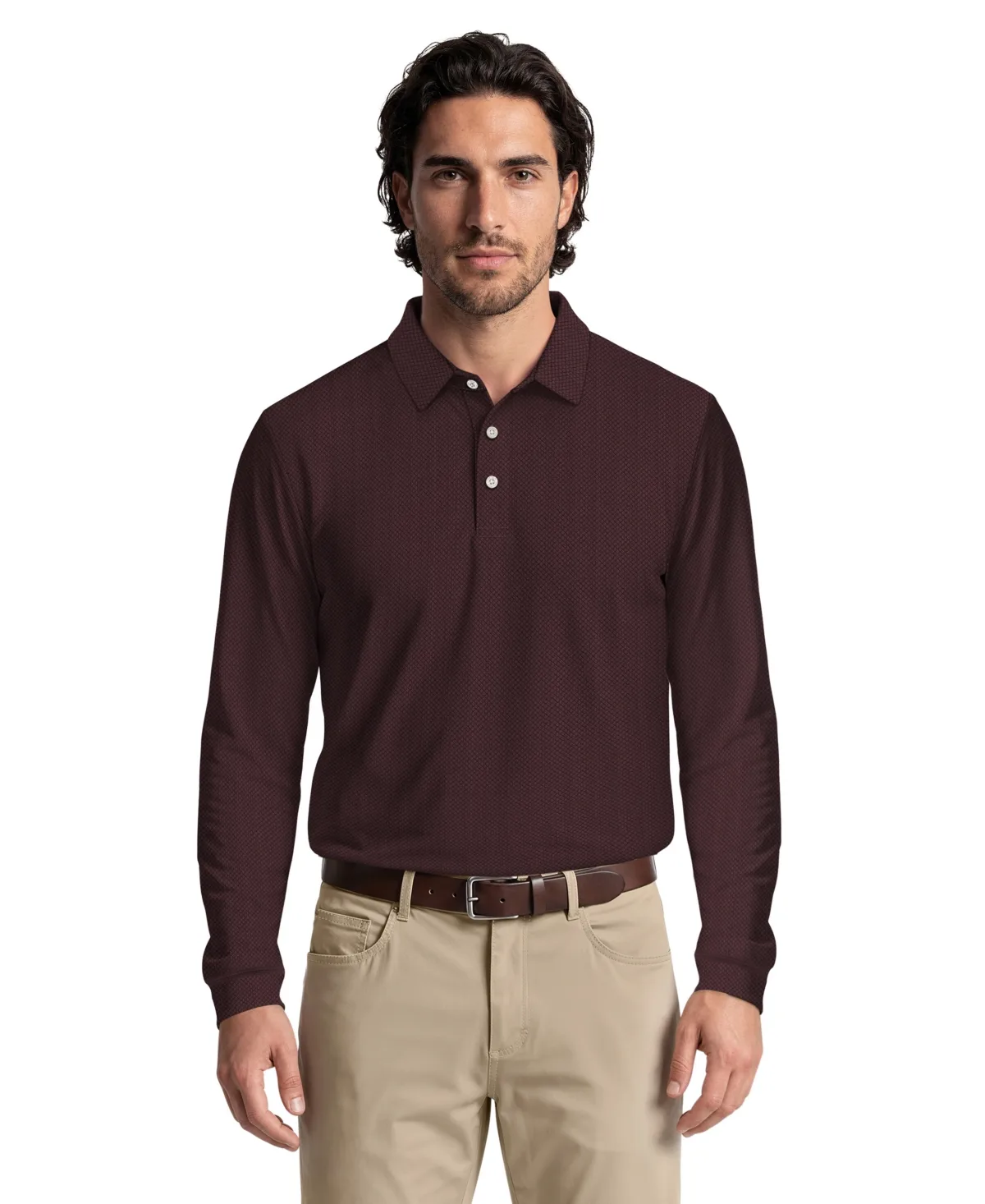 Mini Diamond Jacquard Golf Long-Sleeve Polo Shirt