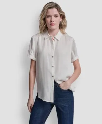 Jeans Print Rolled Short Sleeve Shirt by DKNY