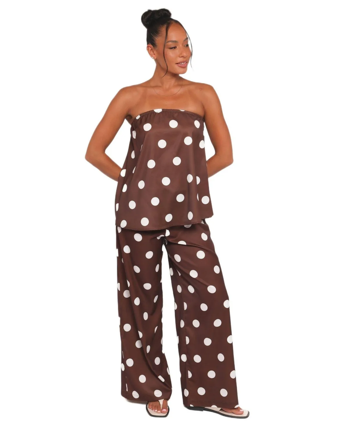 Brielle Polka-Dot Strapless Wide-Leg Top and Pants, 2-Piece Set by Petal and Pup