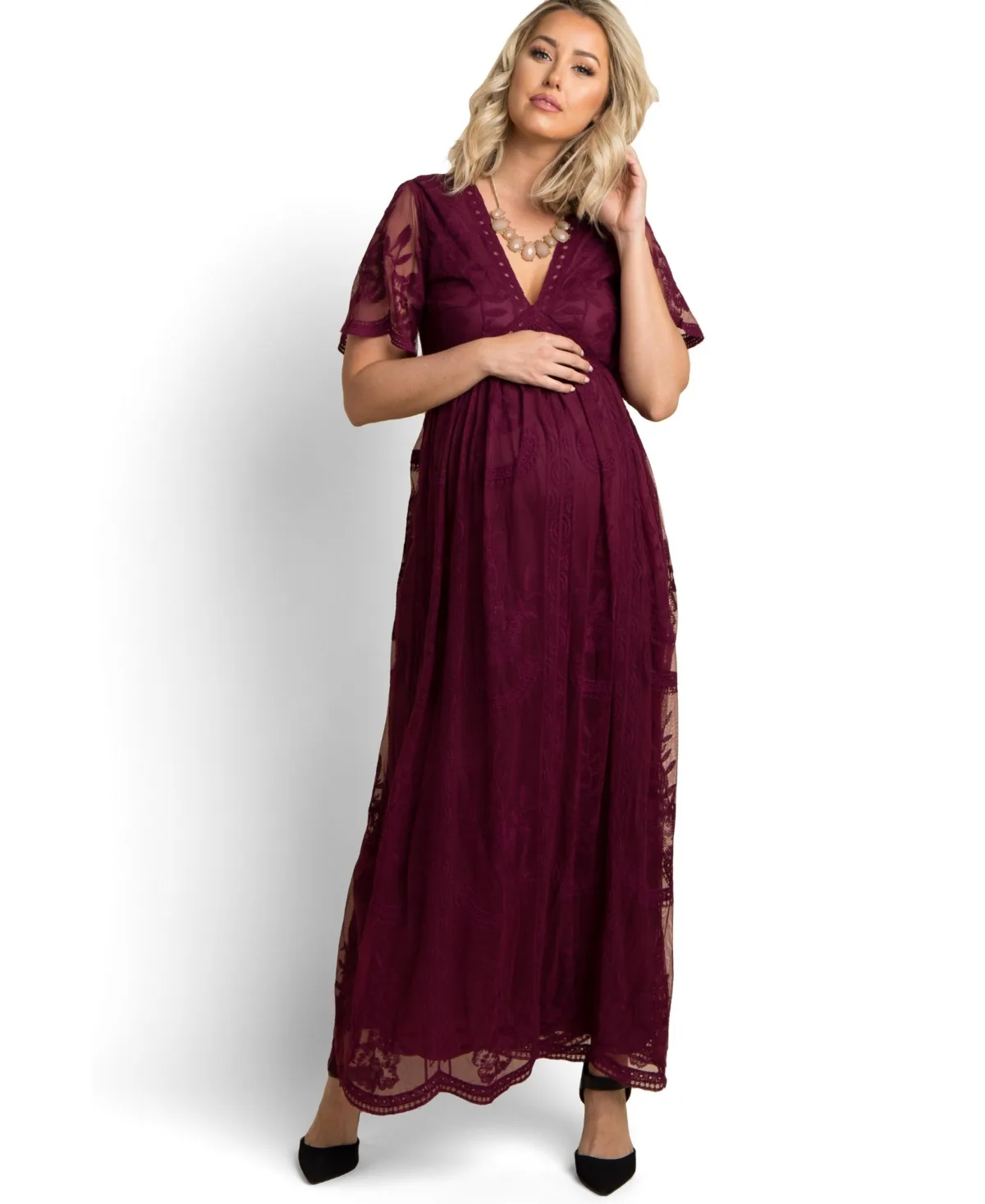 Lace Mesh Overlay Maxi Dress by PinkBlush
