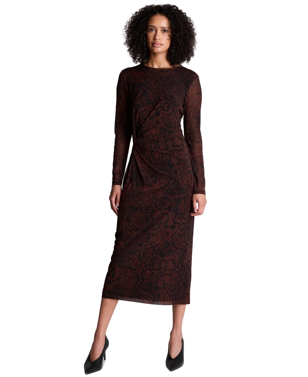Long-Sleeve Ruched Midi Dress by Kenneth Cole