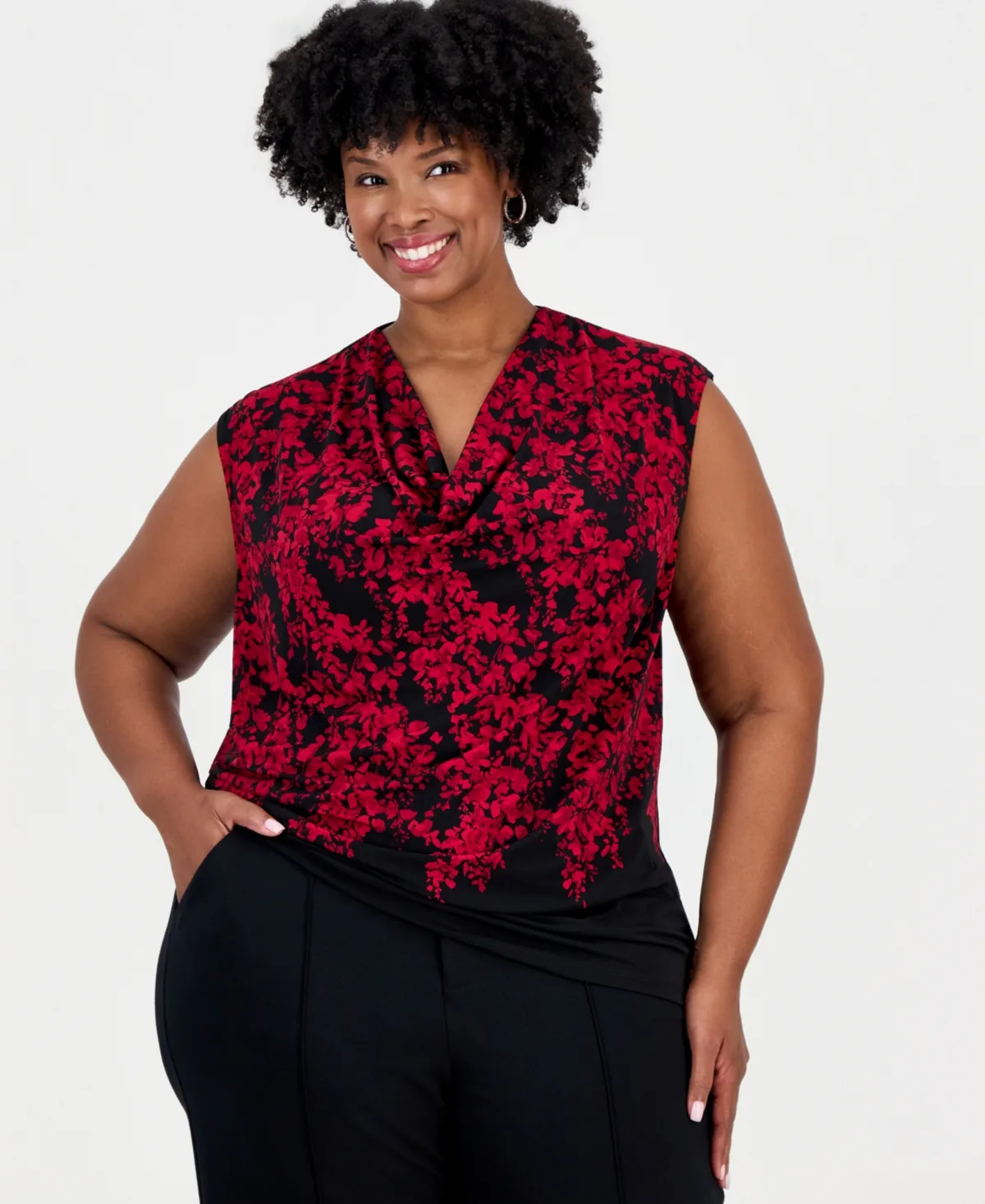Cowl-Neck Cap-Sleeve Floral Blouse by Kasper