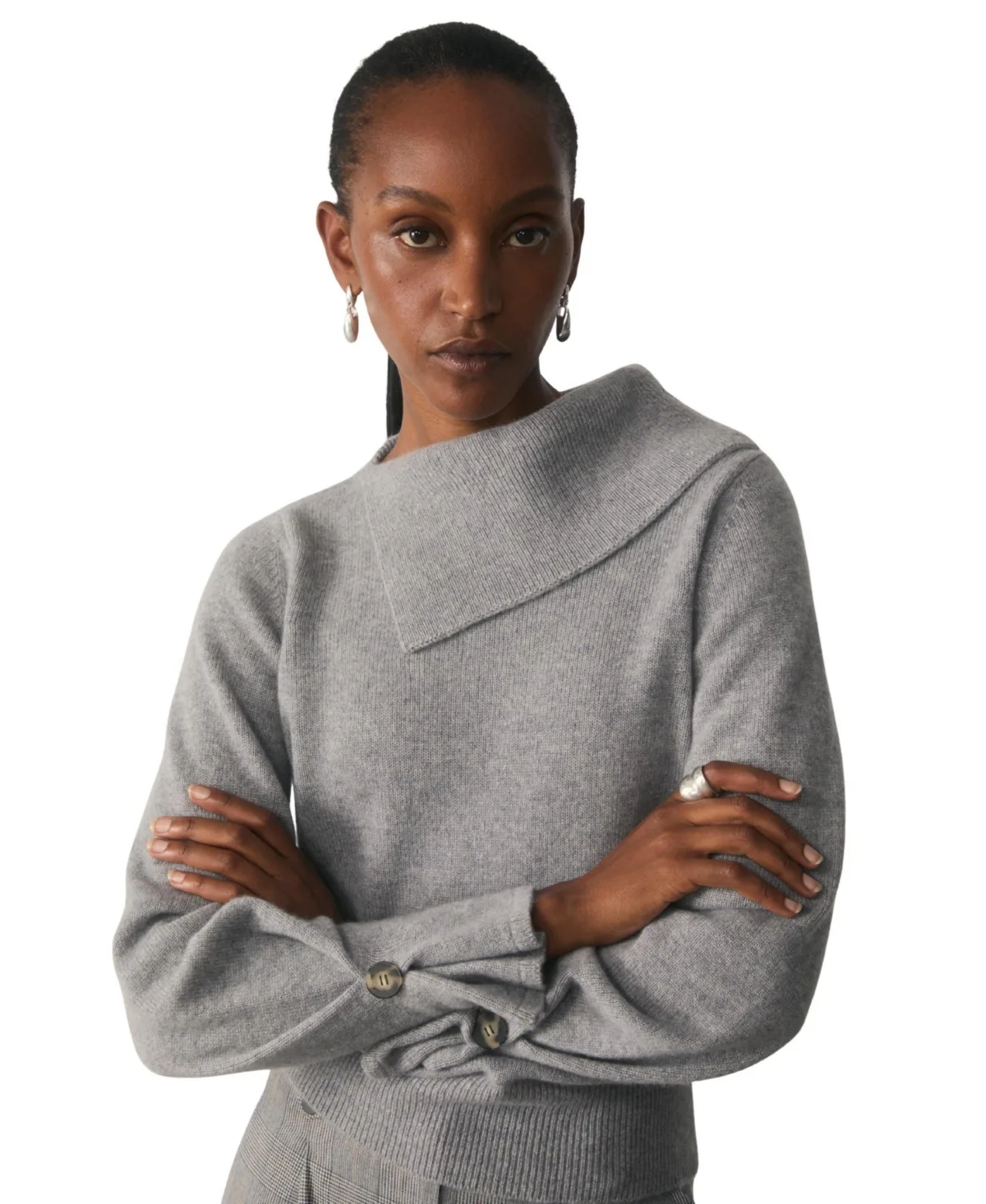 Eloria Asymmetric Neck Cashmere Long-Sleeve Sweater by The Fold