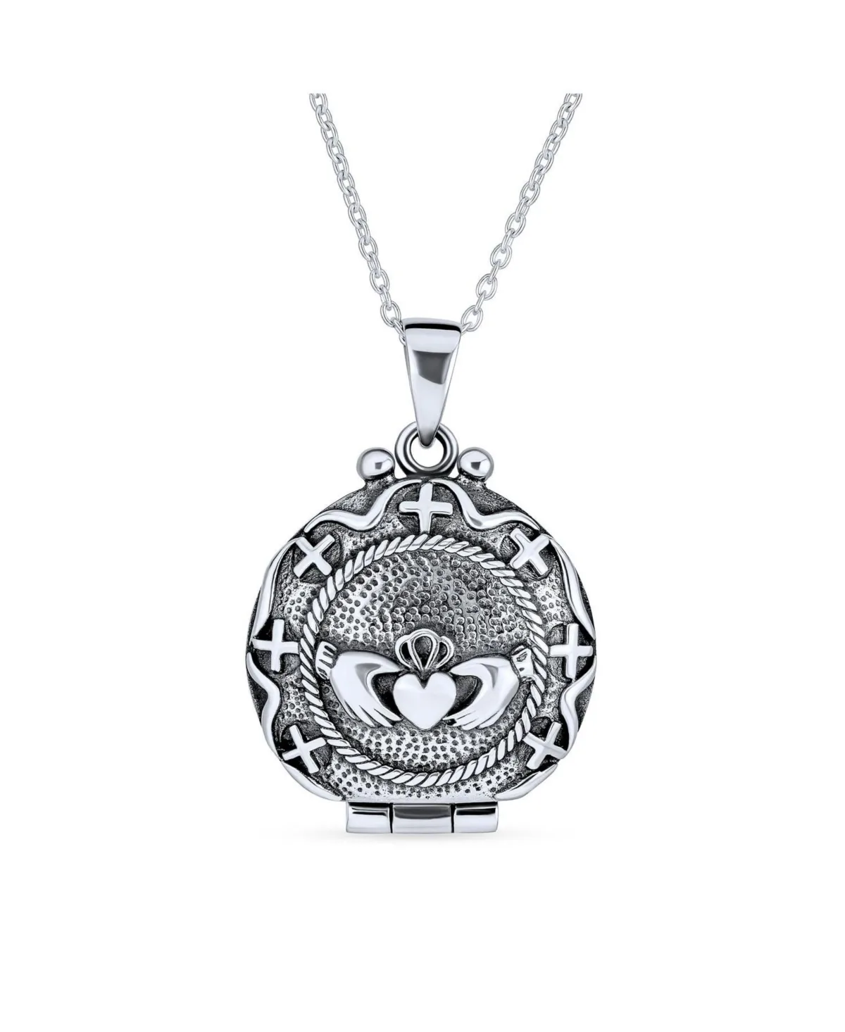 Sterling Silver Oxidized Claddagh Locket Necklace by Bling Jewelry