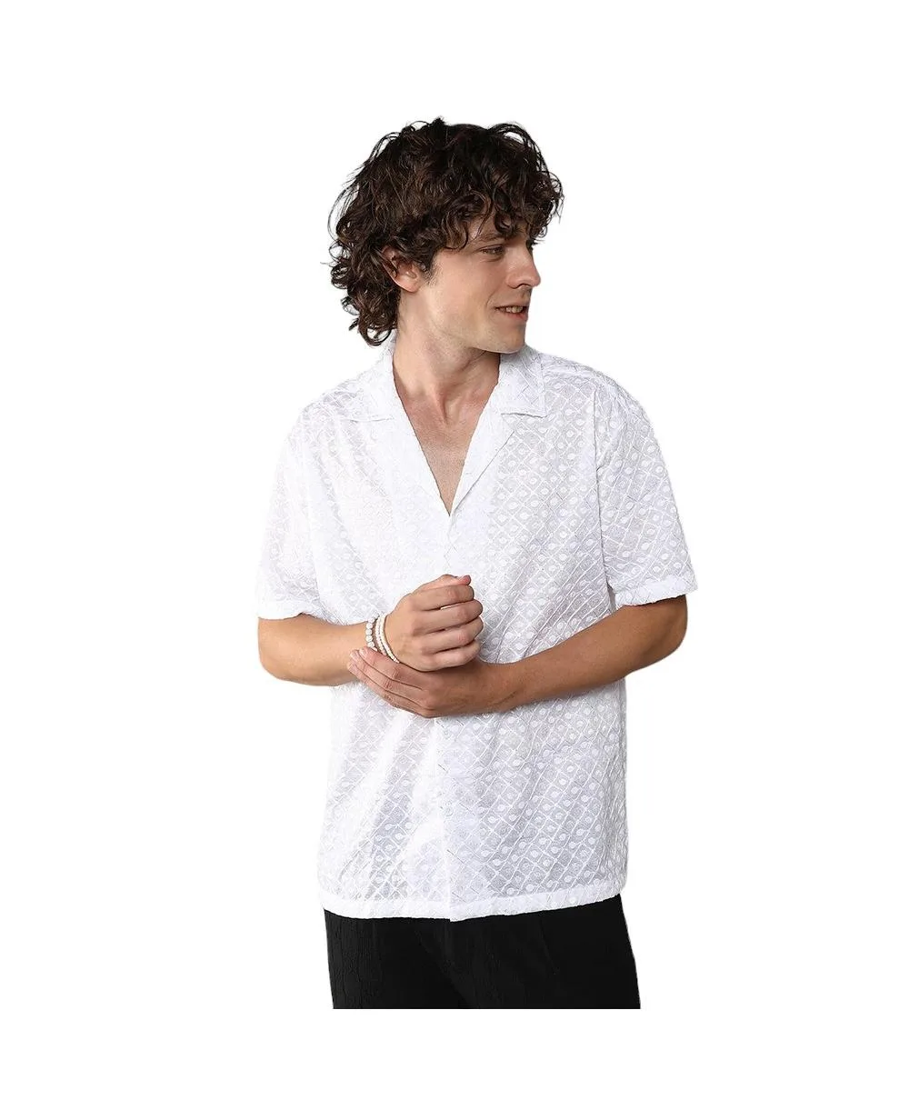 Chalk White Embroidered Circular Shirt