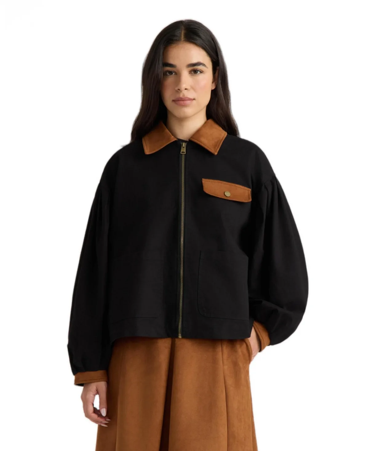 Hunter Zip Front Jacket with Bubble Sleeves by Eileen Fisher