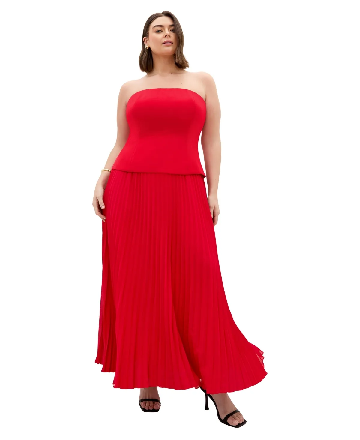 Loretta Strapless Pleated Maxi Dress by City Chic