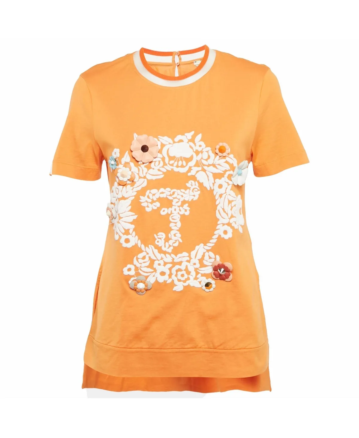 Pre-Owned Crewneck Floral-Applique High-Low-Hem T-Shirt by FENDI
