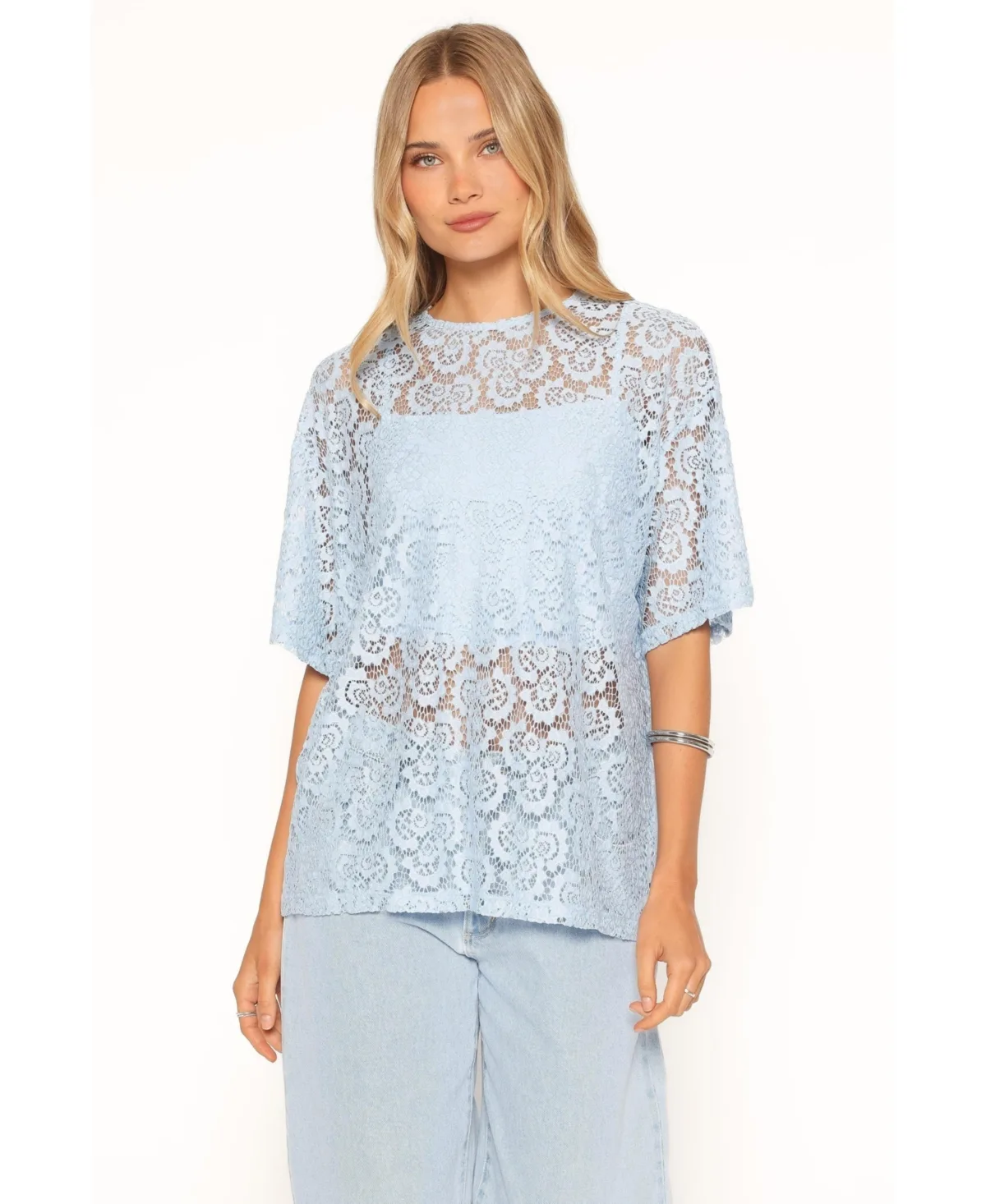 Tia Sheer Lace Short-Sleeve T-Shirt by Petal & Pup