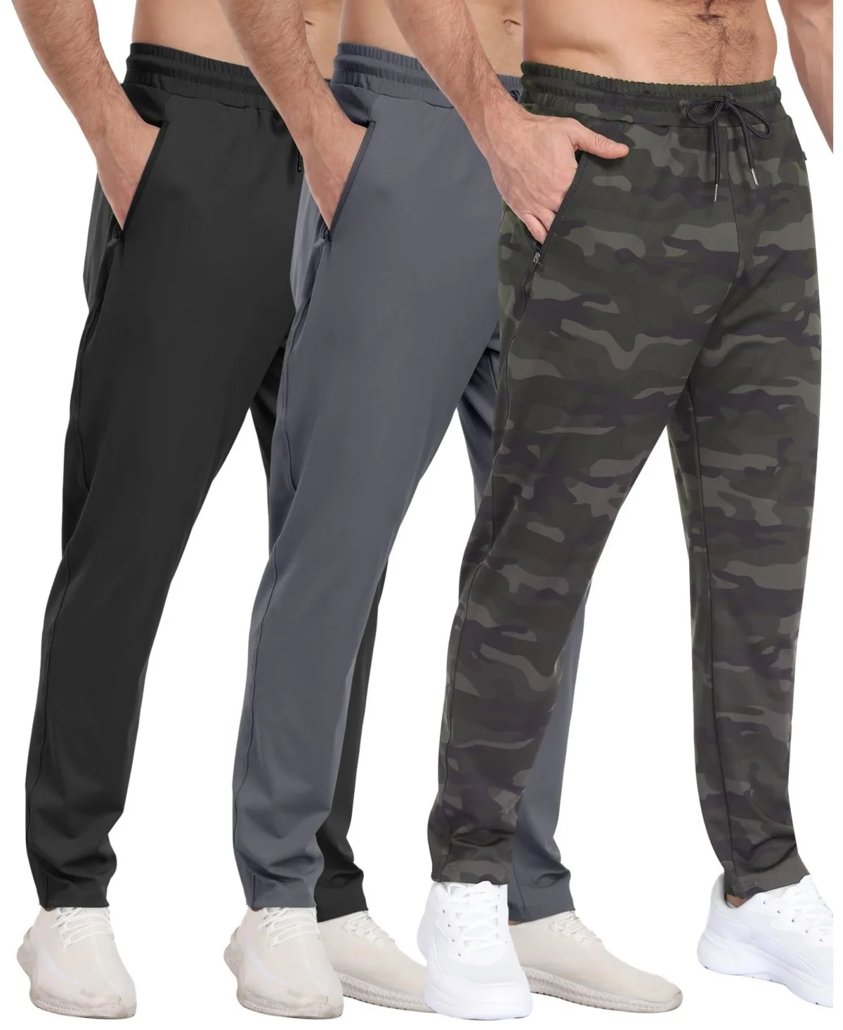 3 Pack Athletic Pants with Zipper Pockets Running Gym Joggers by Gnuadz
