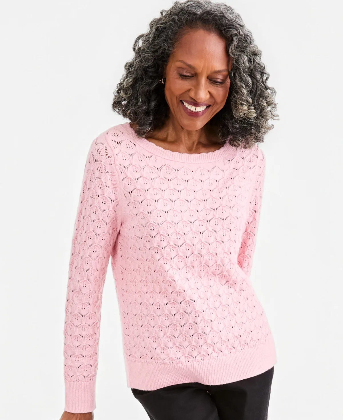 Boat Neck Lightweight Pointelle-Knit Sweater by Style & Co