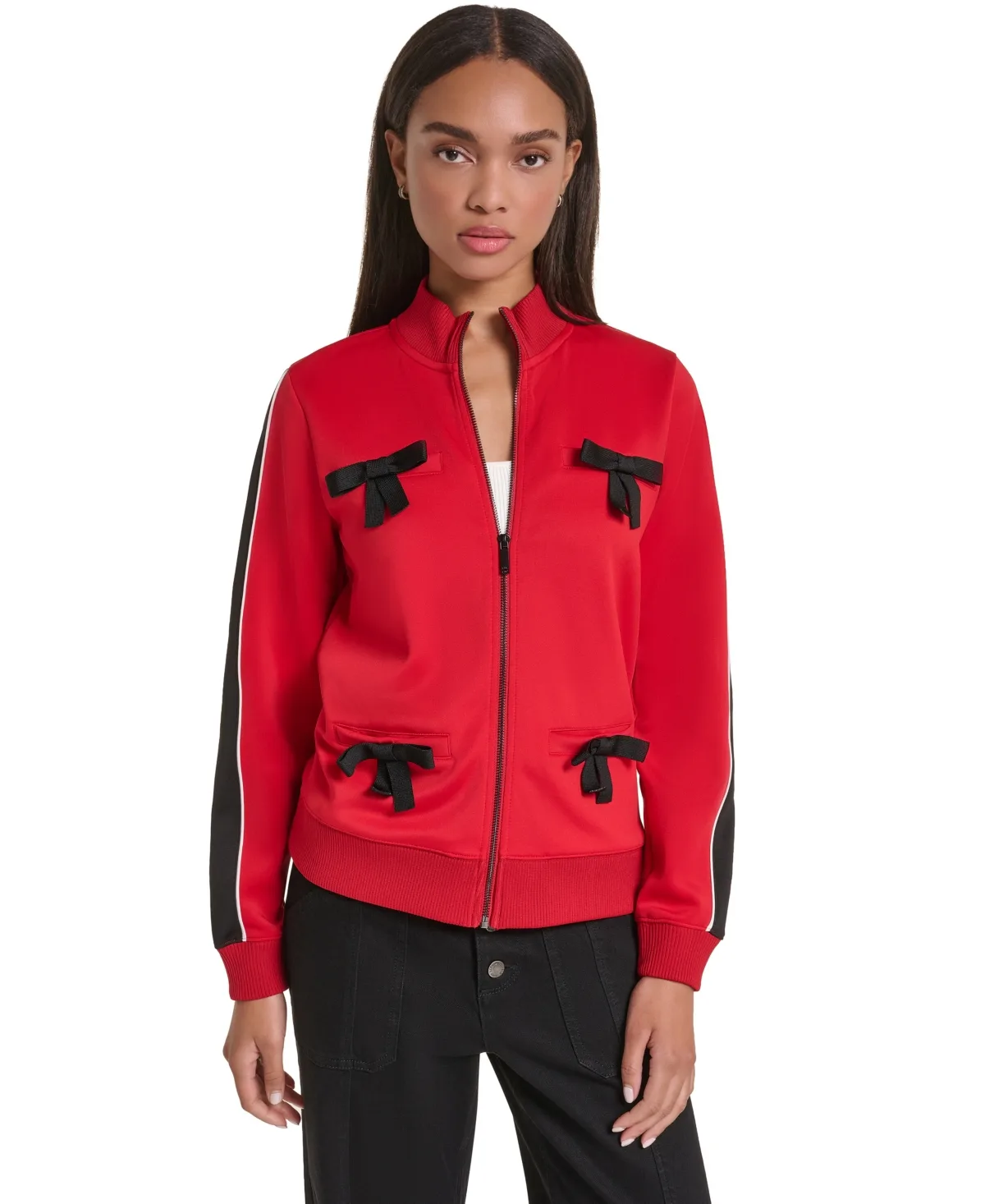 3D Bow Mock-Neck Zipper Jacket by Karl Lagerfeld