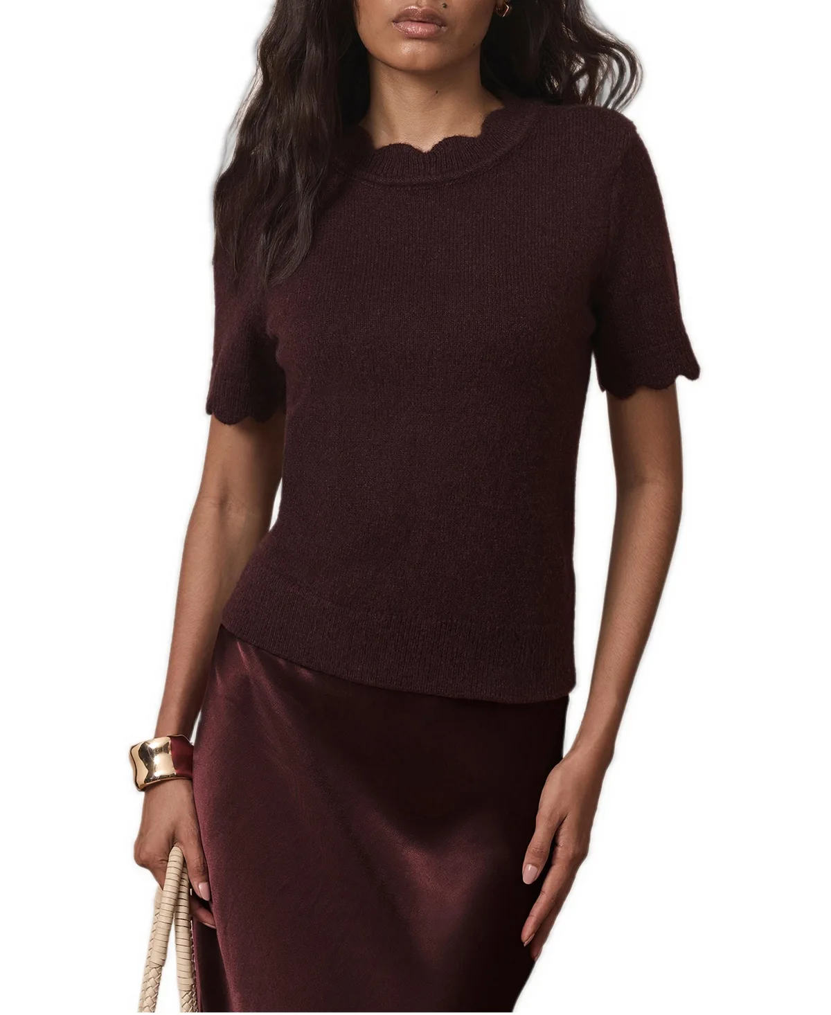 Scallop-Trim Short-Sleeve Knit Top by Mint Velvet