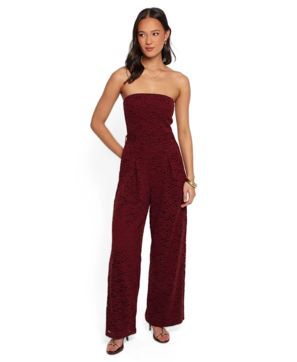 Harlie Strapless Lace Wide-Leg Jumpsuit by Petal and Pup
