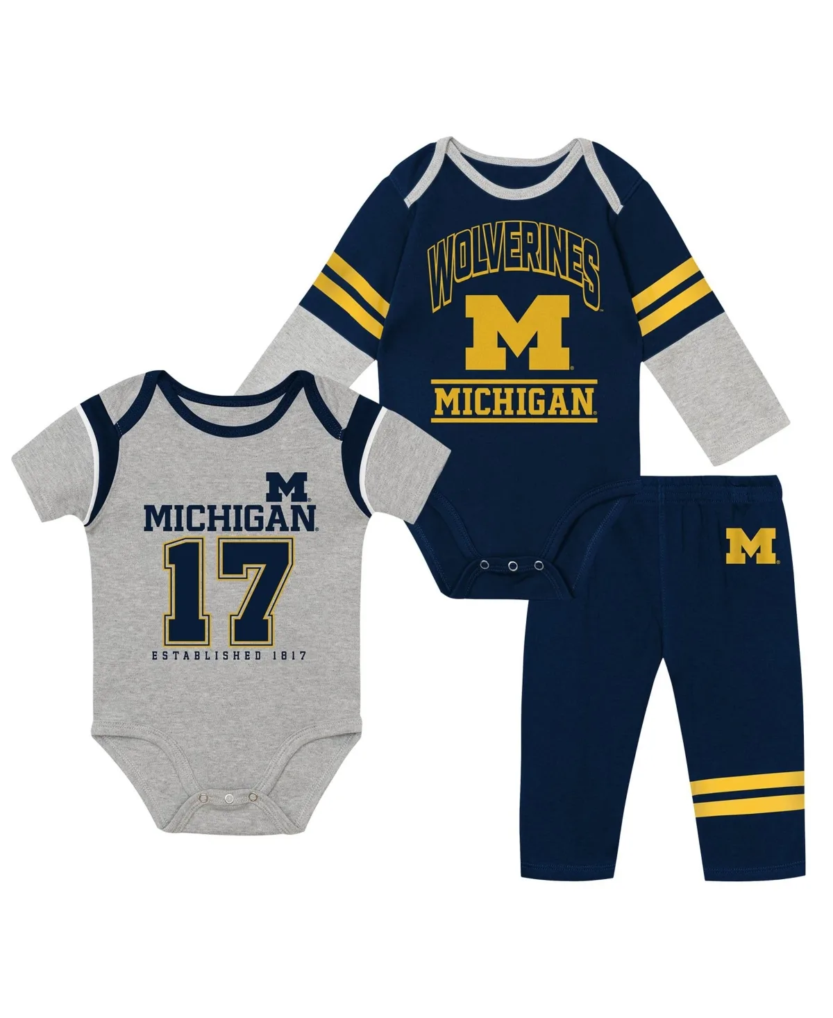 Michigan Wolverines Double Up Bodysuits & Pants, 3-Piece Set by Outerstuff