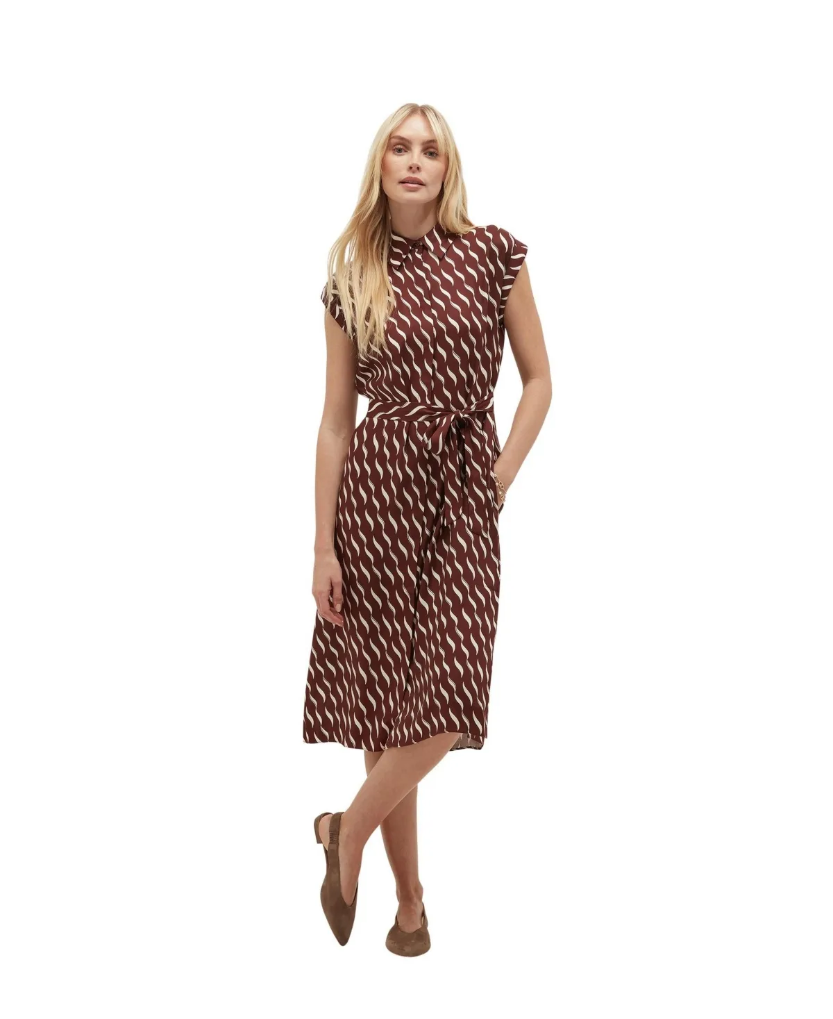 Viviene Textured Tie Waist Midi Dress