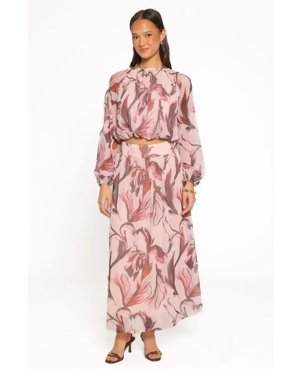 Lorei Floral-Print Long-Sleeve Crewneck Top and Skirt, 2-Piece Set by Petal and Pup
