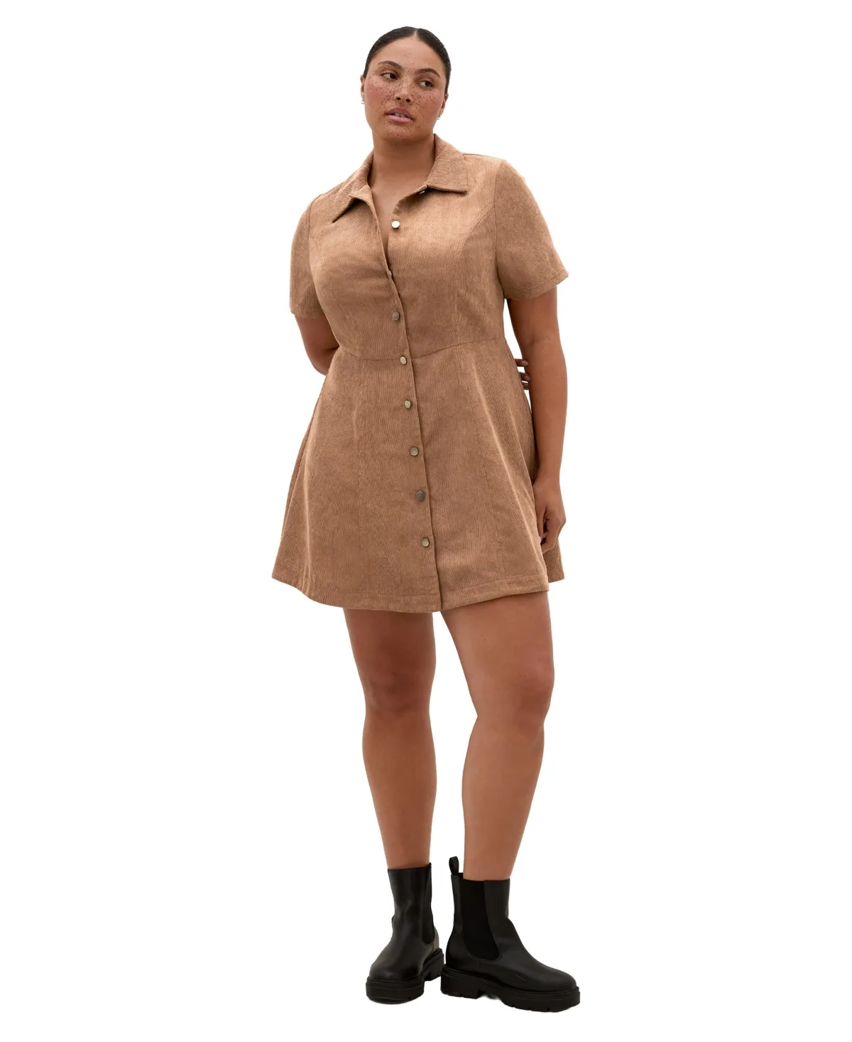 Leia Short-Sleeve A-Line Corduroy Mini Dress by City Chic