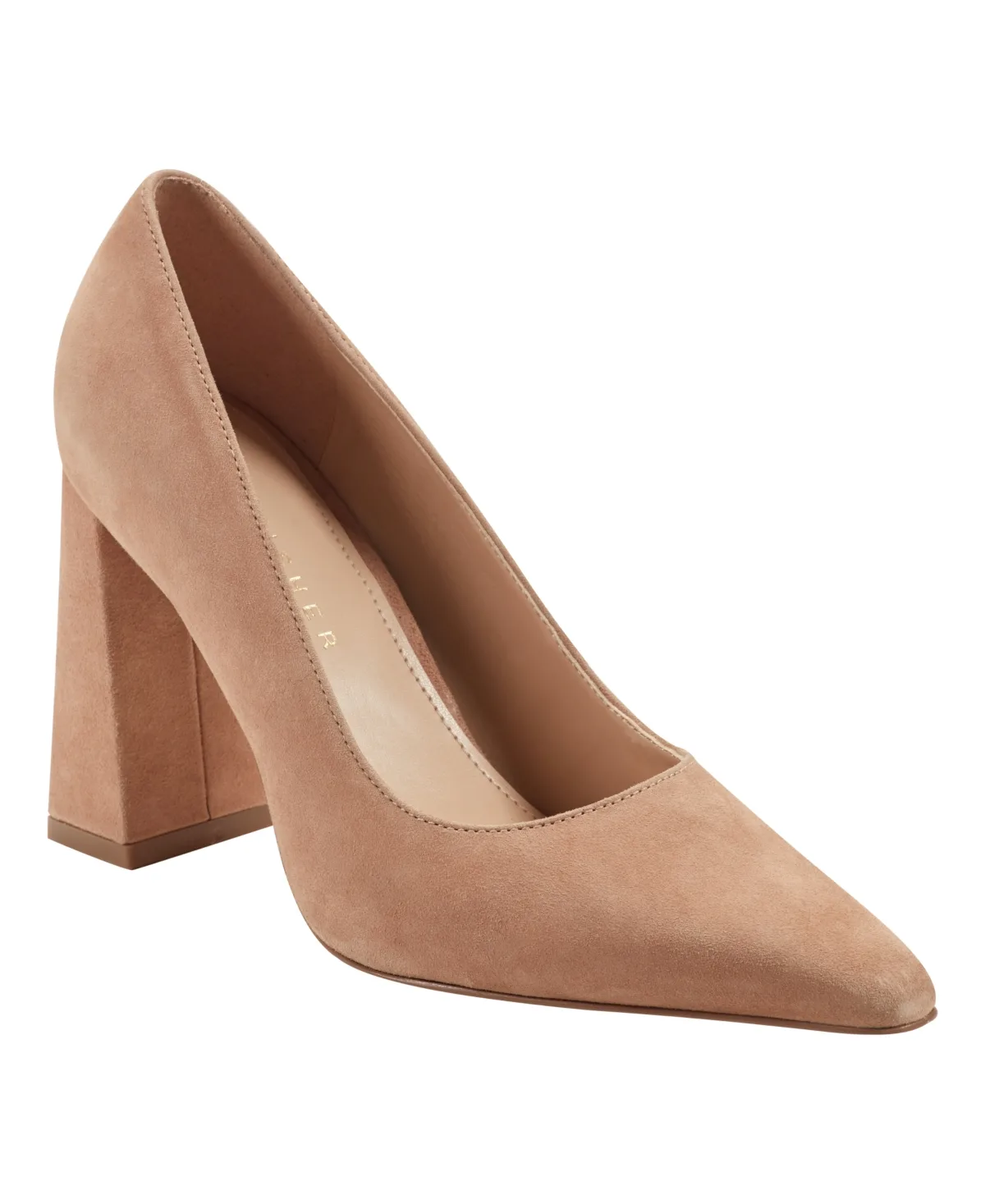Minny Tapered Block Heel Pumps - Natural Suede by Marc Fisher LTD