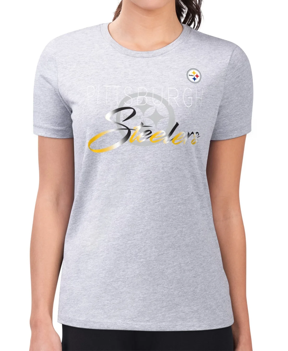 G-Iii 4Her by Carl Banks Pittsburgh Steelers Shadow Logo Super-Slim Fit Screen Print T-Shirt by G-III