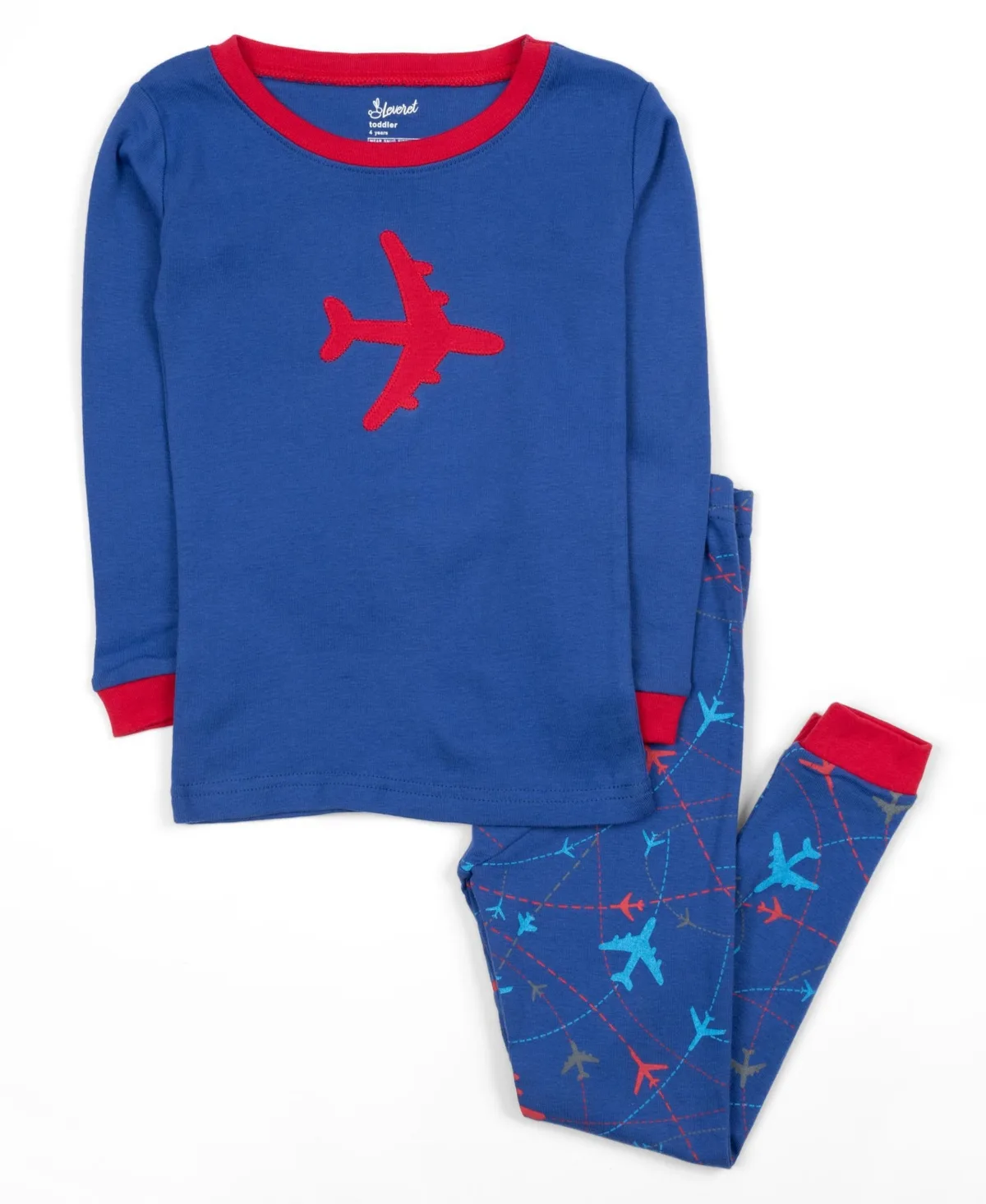 Two-Piece Cotton Long Sleeve Shirt and Pants Pajama Set - Vehicle and Transportation Prints by Leveret