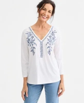 Long Sleeve Embroidered Knit Top by Style & Co