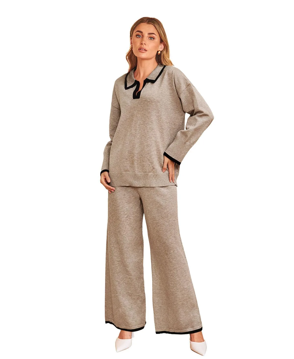 Contrast Trim Polo Knit Matching Set by Cupshe