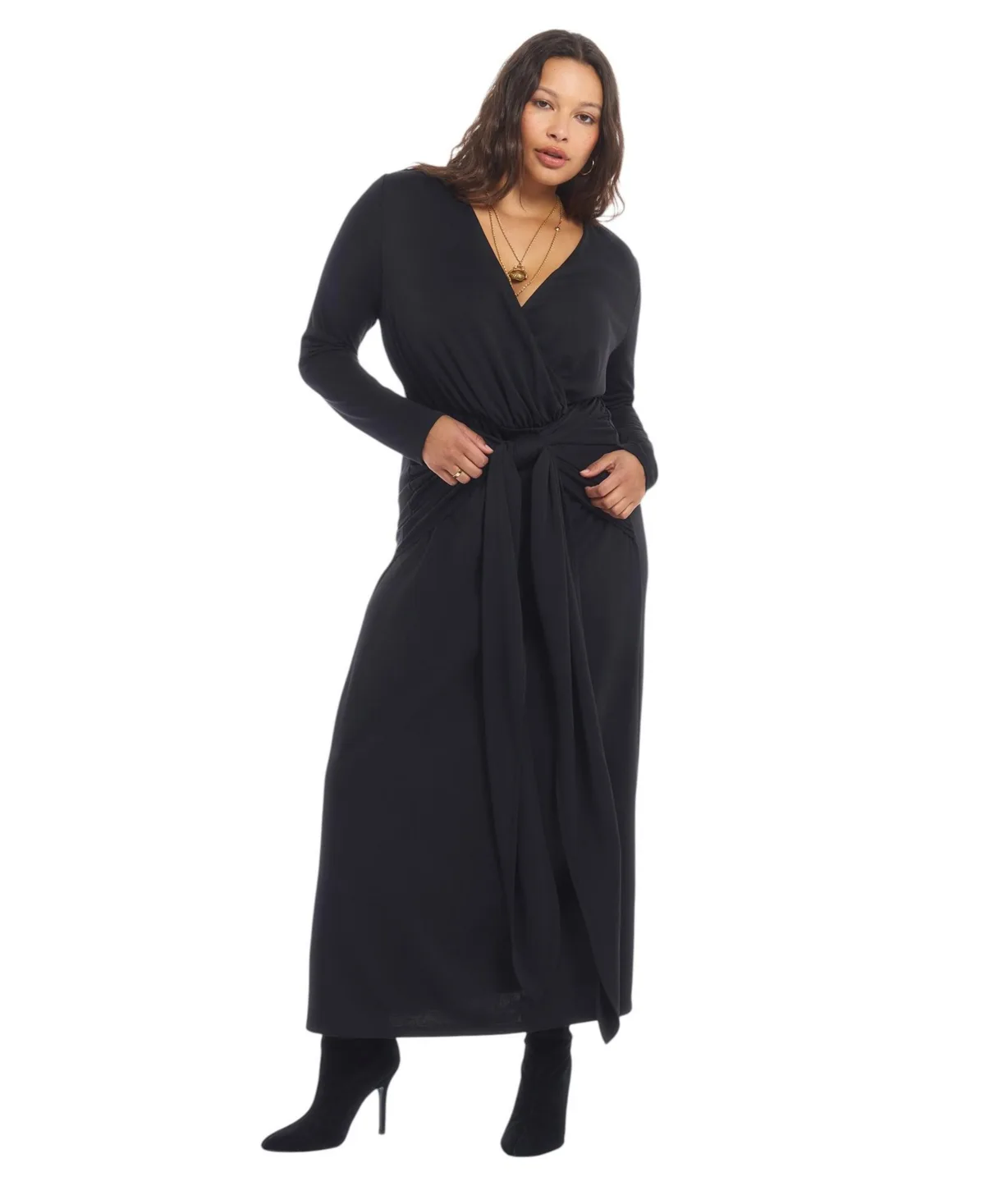 Surplice Long-Sleeve Tie-Waist Maxi Dress