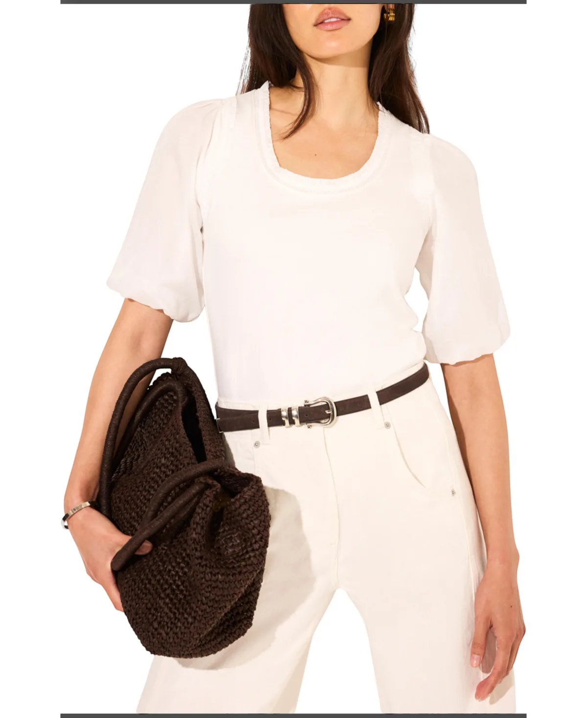 Puff-Sleeve Scoop-Neck Top with Trim Detailing by Mint Velvet