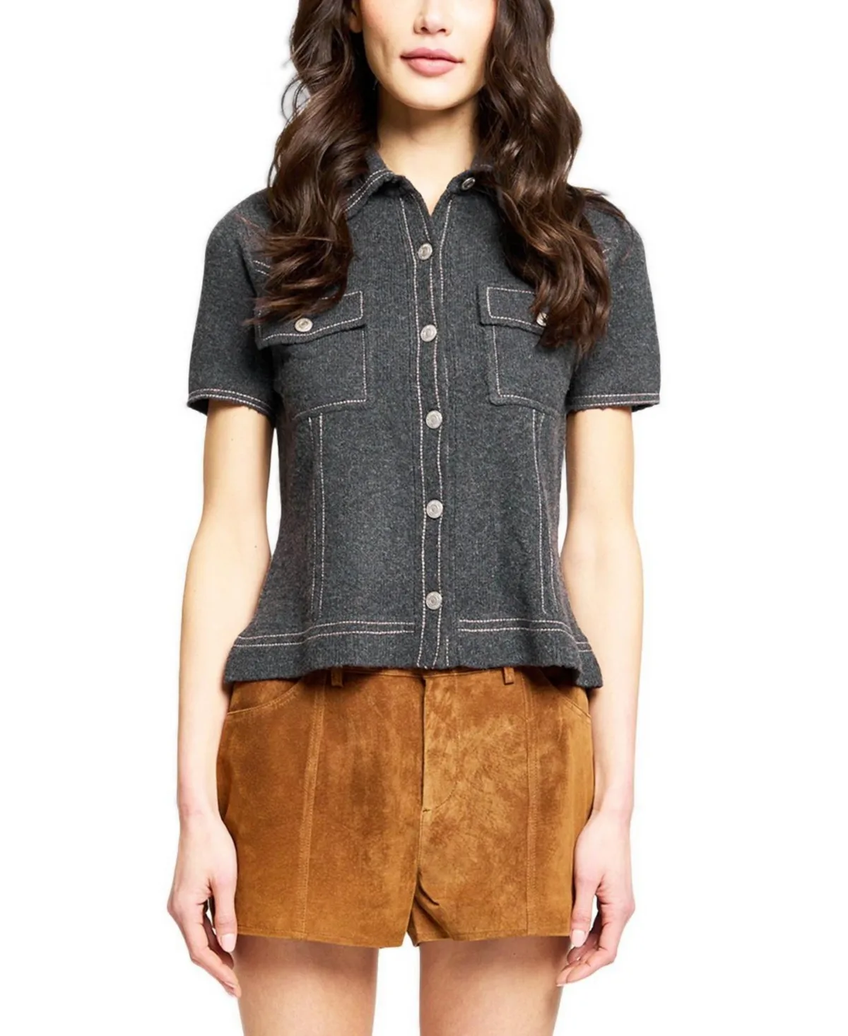 Sienna Short-Sleeve Polo Sweater by Central Park West