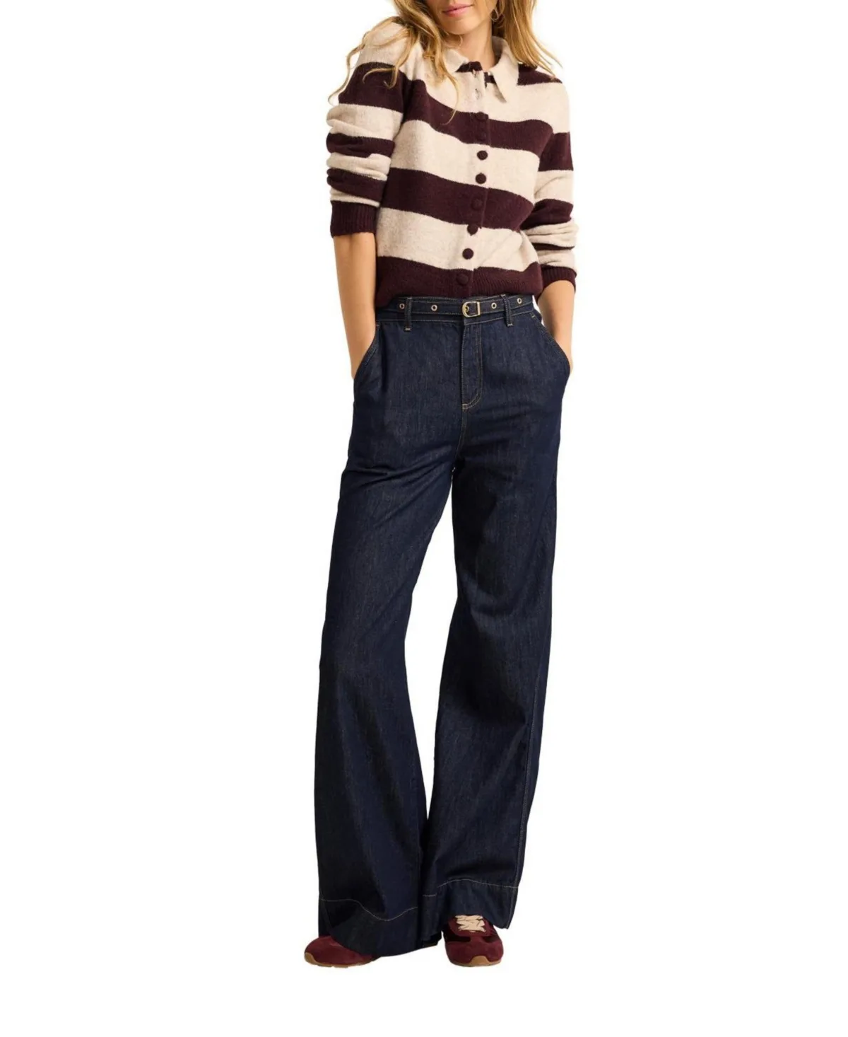 Striped Collared Button-Front Sweater by Mint Velvet