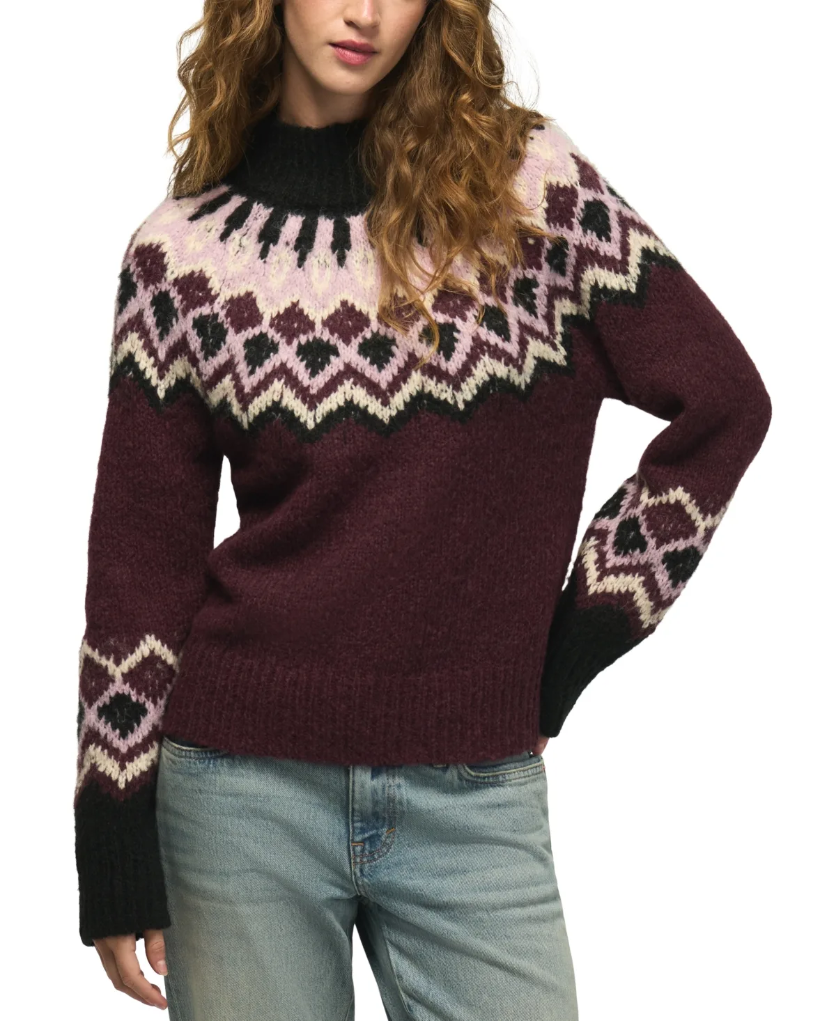 Fair Isle Mock Neck Long-Sleeve Sweater by Lucky Brand