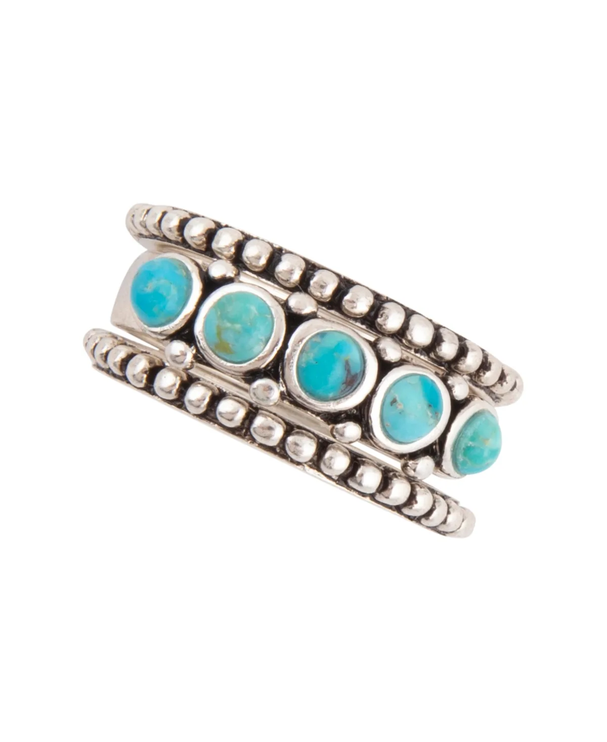 Triple Blue Turquoise and Silver Stack Ring by Barse