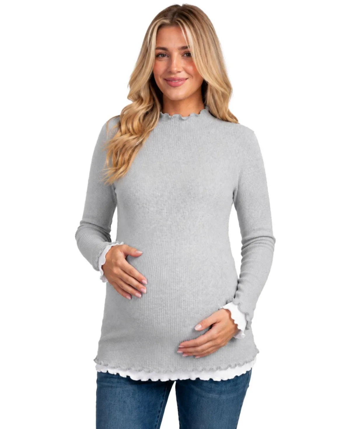 Maternity Ribbed Mock Neck Long-Sleeve Tunic by Hello Miz