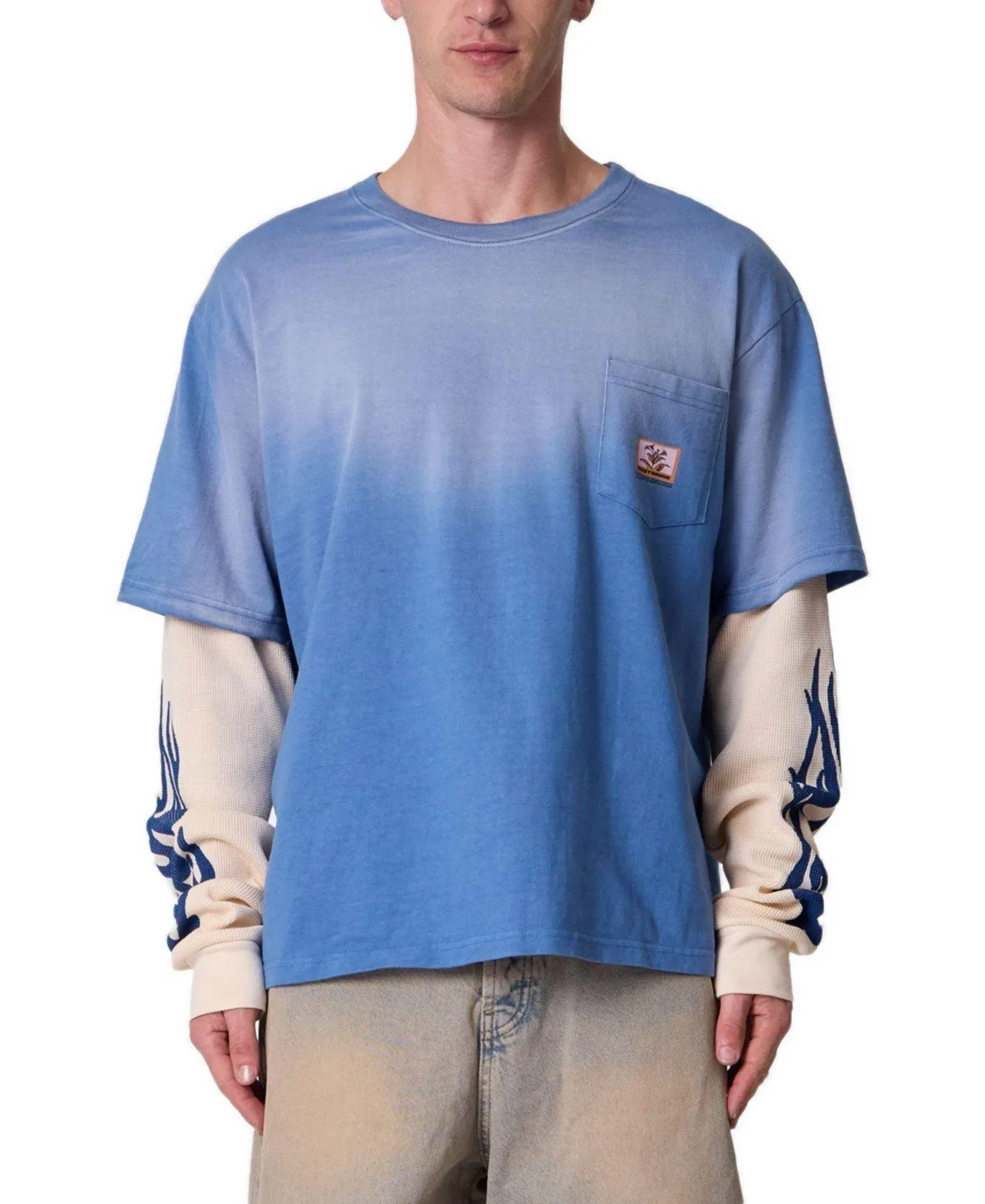 Layered Flame Graphic Oversized-Fit Pocket Long-Sleeve T-Shirt by Mnml
