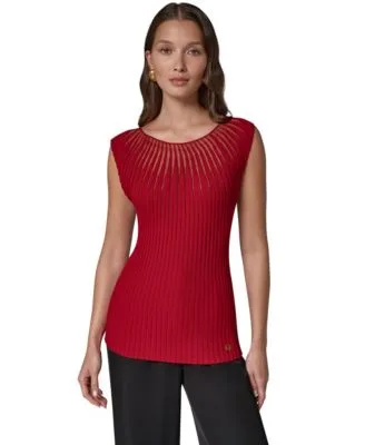 Crewneck Sleeveless Ribbed Pullover Sweater by Donna Karan New York