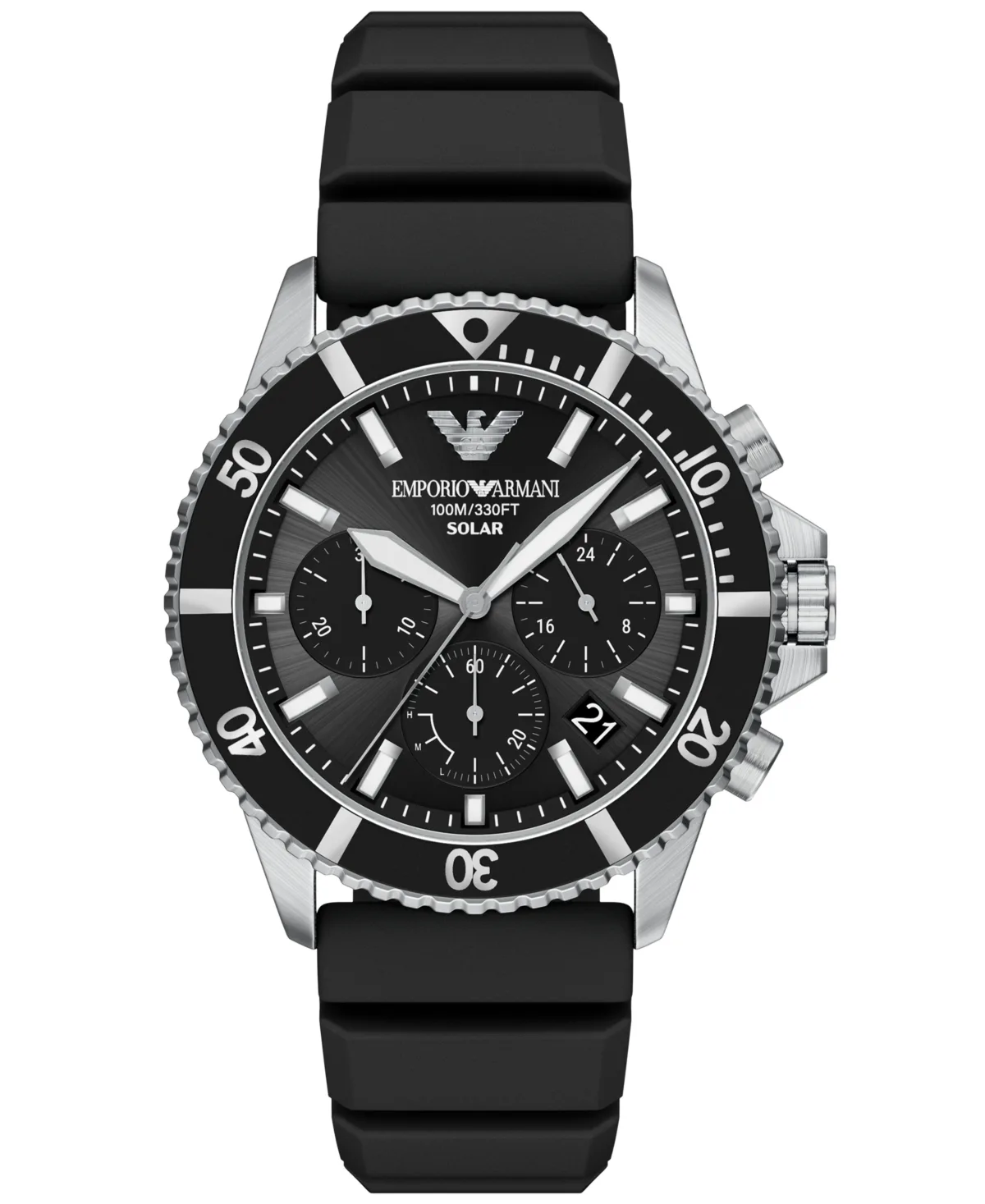 Emporio Armani World Explorer Solar Chronograph Black Silicone Watch 44mm by Armani