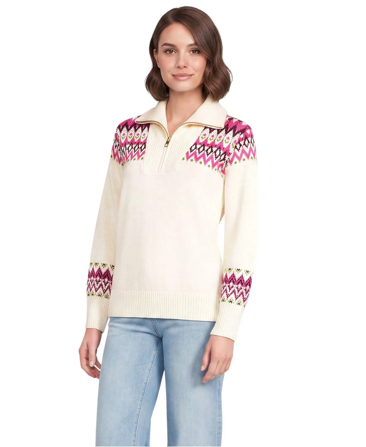 Drifter Slim Jacquard Quarter Zip Sweater by Lands' End