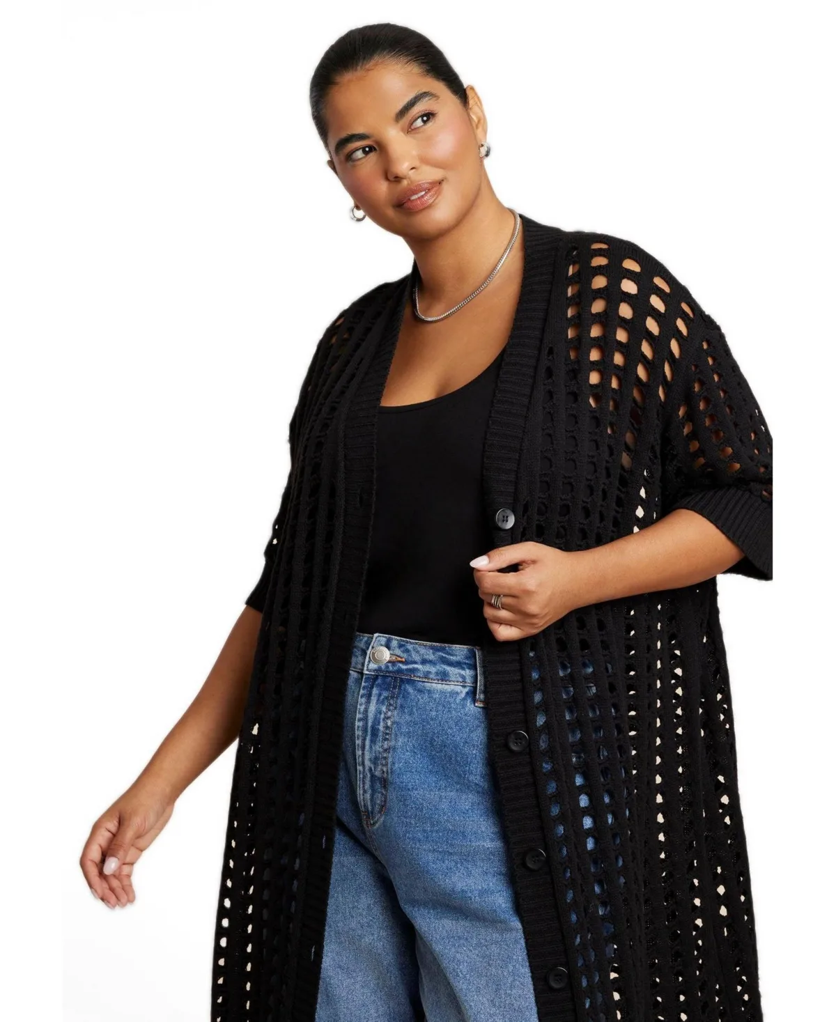 Open Stitch Cardigan Duster by Eloquii