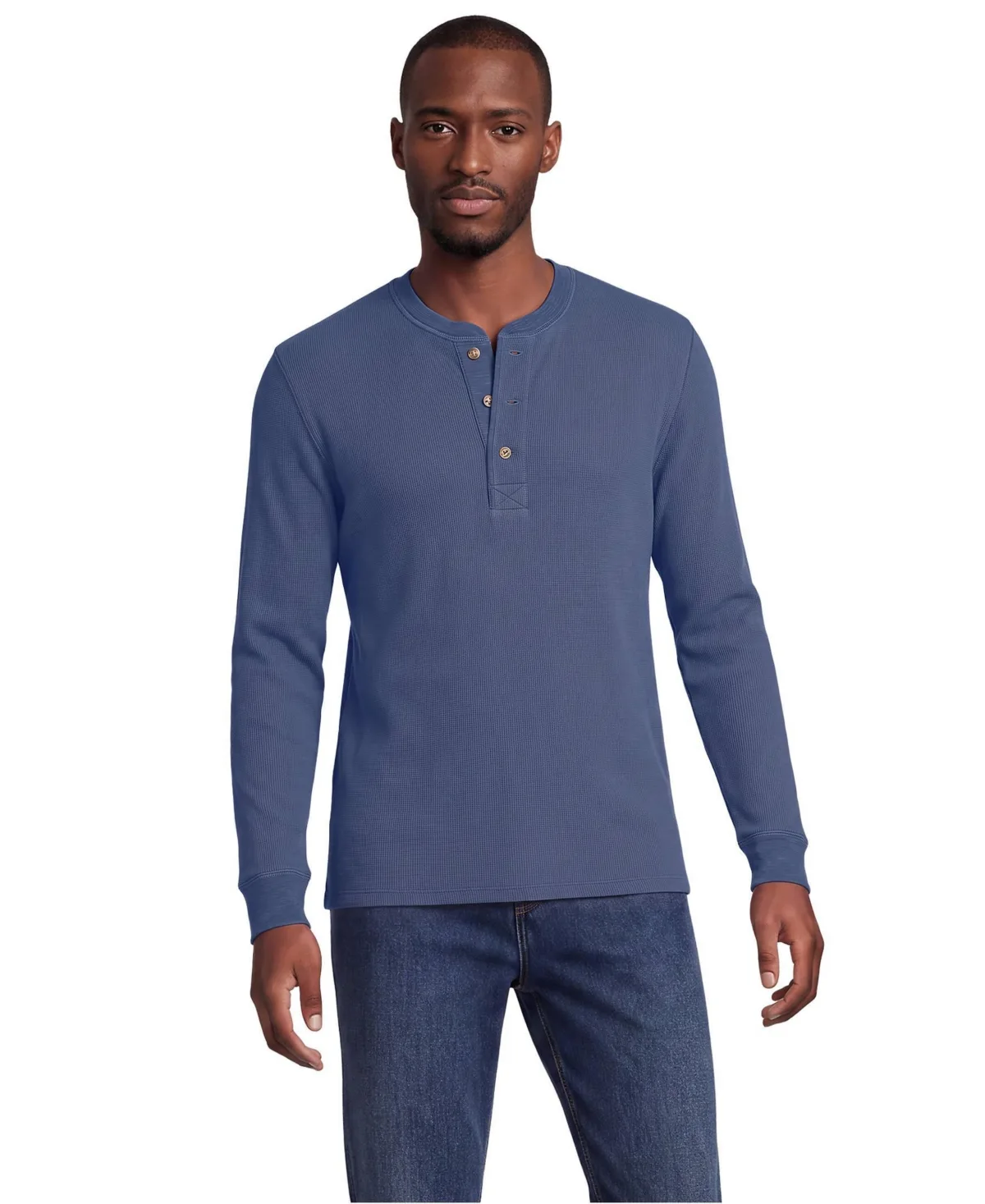 Long Sleeve Thermal Waffle Henley by Lands' End