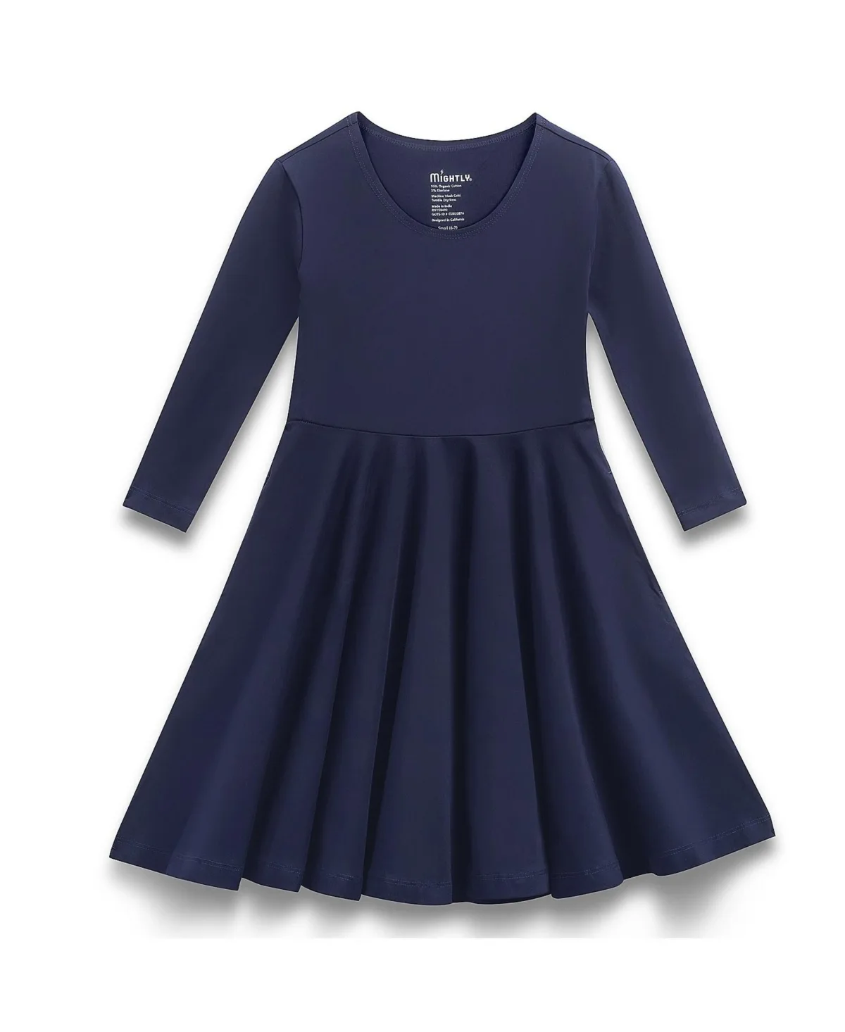 Fair Trade Organic Cotton Solid 3/4 Sleeve Twirl Dress by Mightly