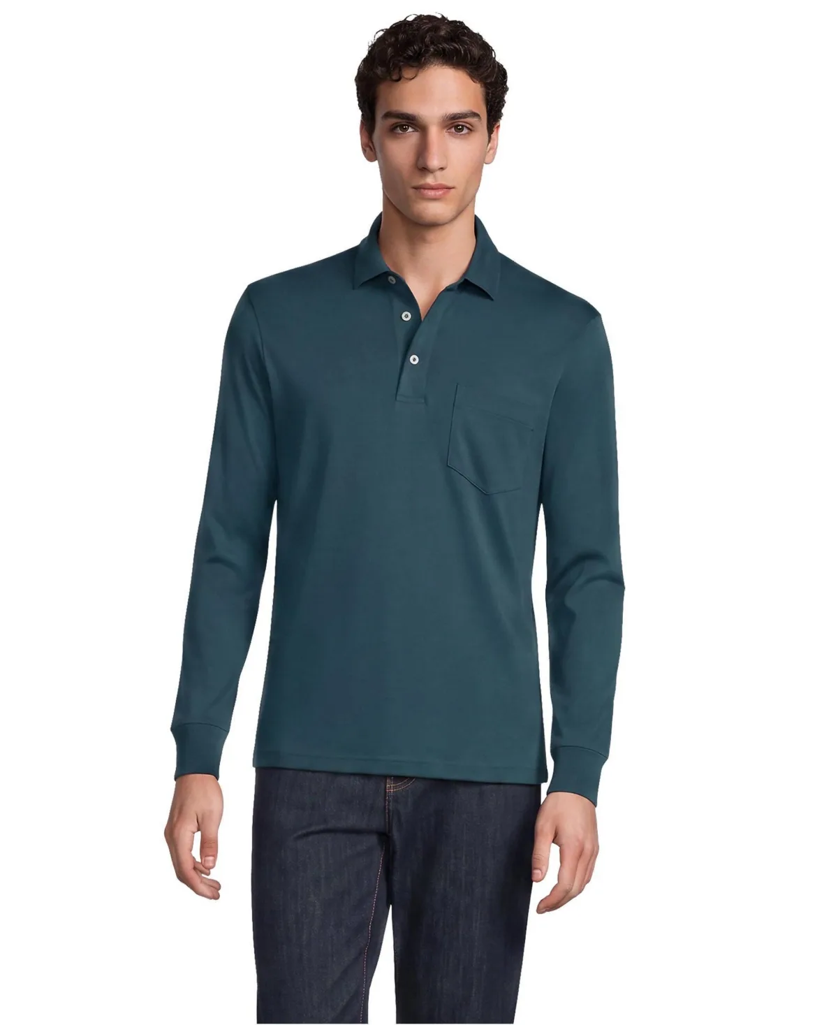 Long Sleeve Cotton Supima Polo Shirt with Pocket by Lands' End
