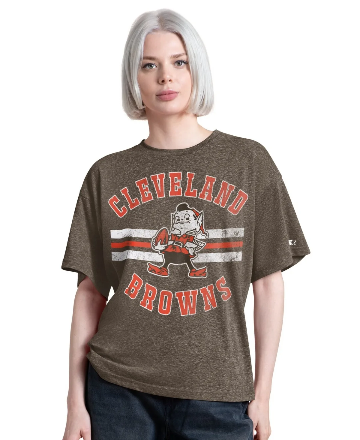 Cleveland Browns Jump Shot Vintage Boyfriend Tri-Blend Graphic Tee