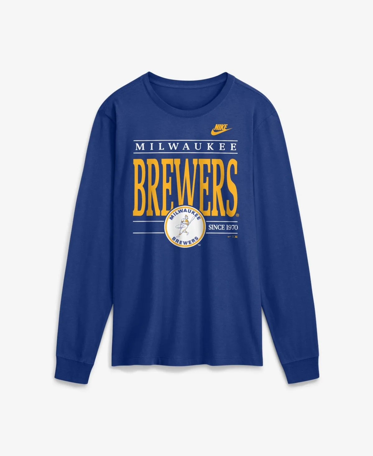 Milwaukee Brewers Cooperstown Long-Sleeve Screen-Print Crewneck T-Shirt by Nike