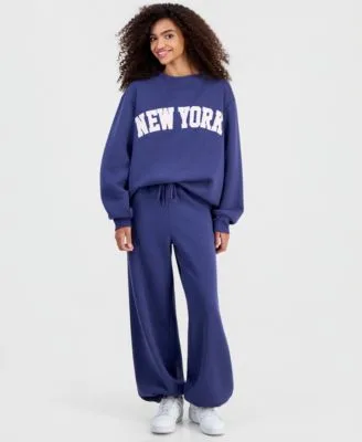 New York Mock Neck Sweatshirt Balloon Leg Sweatpants by Madden Girl