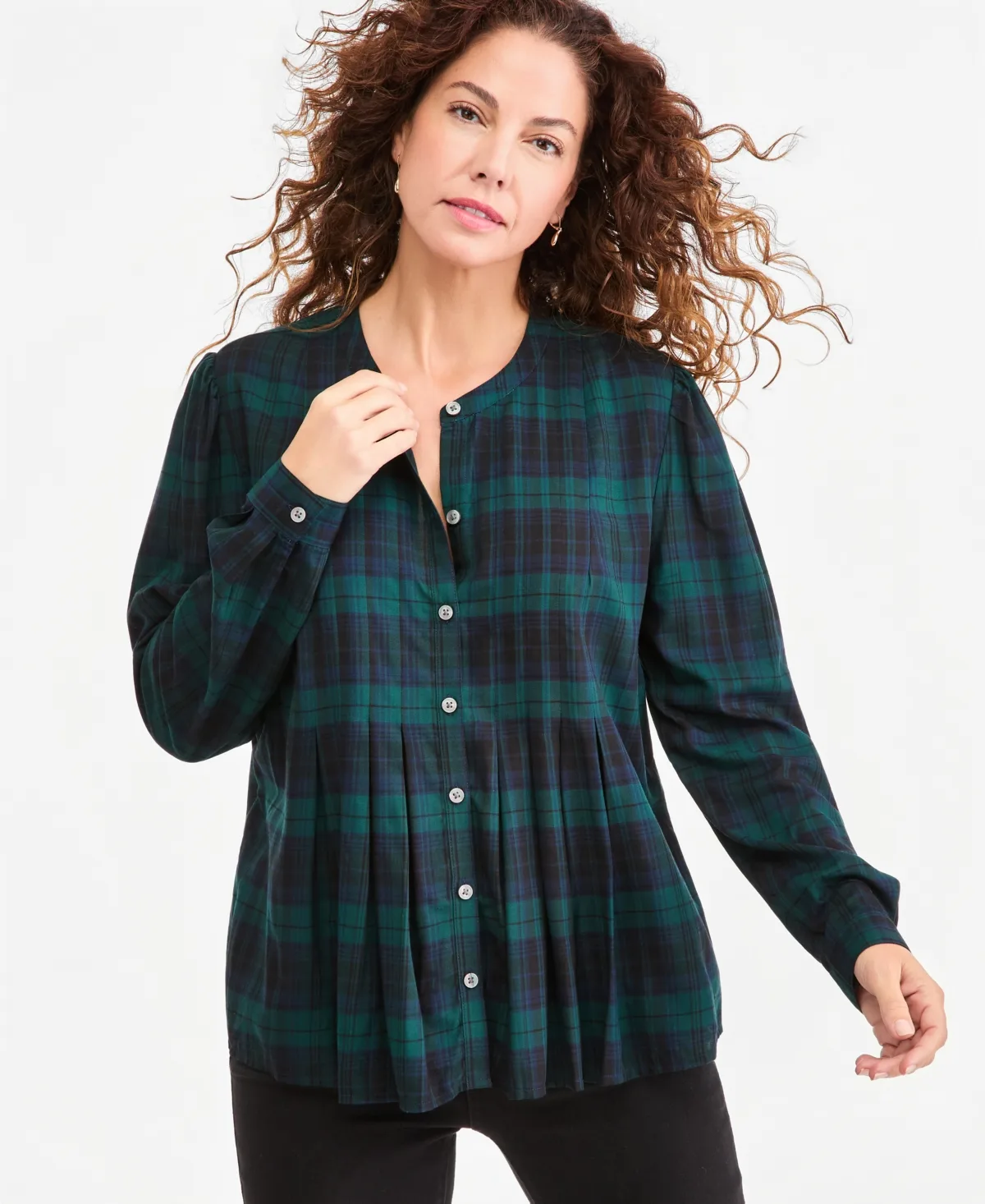 Long-Sleeve Pleat Front Shirt by Style & Co