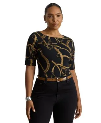Boat Neck Belting Print T Shirt by Ralph Lauren