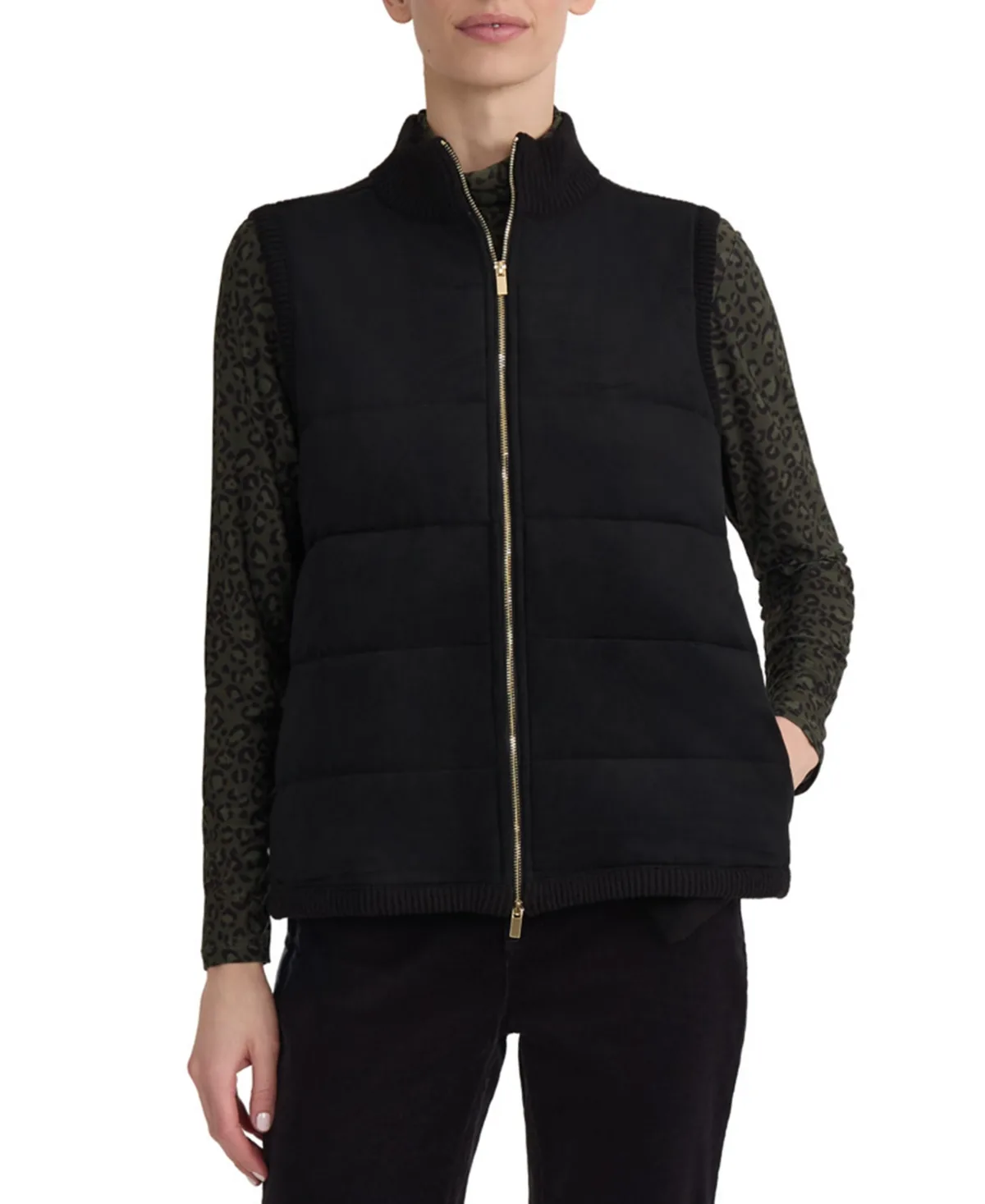 Quilted Puffer Suede Vest by Jones New York